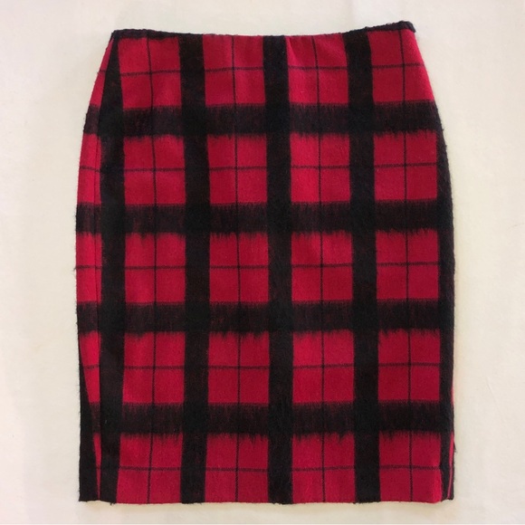TALBOTS Plaid Windowpane Wool Blend Lined Pencil Skirt Red Black (4) - Picture 6 of 14